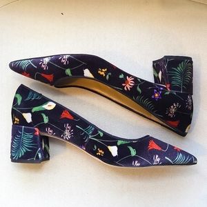 Ann Taylor velvet floral shoes with block heel